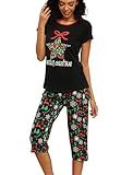 ENJOYNIGHT Womens Pajama Sets Cotton Pj Set Short Sleeve Top With Long Pants Sleepwear Christmas Pj Set(2X-Large,Xmas)