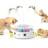 Potaroma Cat Toys 3in1 Automatic Interactive Kitten Toy, Fluttering Butterfly, Moving Feather, Track Balls, Dual Power Supplies, USB Powered, Indoor Exercise Kicker (Bright White)