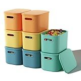 ORGIDOL 8 Pack Colorful Storage Bins with Lids Stackable Storage Container for Organizing, Storage Boxes with Handle for Shelves, Cute Storage Bin for Craft, Snacks, 9.85x6.9x5.7 inch