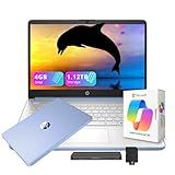 HP Flagship 14" HD Student&Business Laptop with AI Copilot, 13th Gen Intel 4-Core, 4GB RAM, 1.12TB Storage (128GB UFS + 1TB Docking Station), 1 Year Office 365, Wi-Fi 6, Win 11 S, Sky Blue