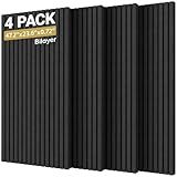 TONOR 4-Pack Bilayer Acoustic Panels Large Self-adhesive, 47.2” * 23.6” * 0.72” Adhesive Wall Panel, Large Soundproof Tiles for Echo Absorbtion, Acoustical Barrier of Polyester Fiber, Black