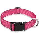 Reflective Dog Collar, Puppy Collar with Buckle Adjustable, Pink S