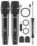 Wireless Microphones,Metal Microphone with Dual Professional UHF Cordless Dynamic System,Rechargeable Microphone Receiver for Karaoke Singing, Wedding,Party, DJ, Speech, Church, Class Use,240ft