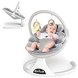 Electric Baby Swing with Remote Control - 5 Natural Motion Speeds, Detachable Seat Pad | Portable Infant Swing for Indoor/Outdoor Use (0-6M, 20lbs) (Gray)