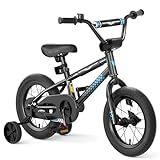67i 12/14/16 Inch Boys Bike with Training Wheels - 20lbs Lightweight Frame, Adjustable Seat, Durable Pedals, Easy Assembly, Birthday for Outdoor Park (Black Blue, 12 inch)