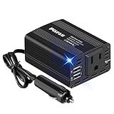 150W Power Inverter 12V DC to 110V AC Car Plug Adapter Outlet Converter with 3.1A Dual USB AC car Charger for Laptop Computer Black