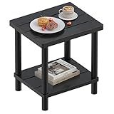 LEJANEOYE Outdoor Side Table, 2-Tier Small Outdoor Table for Patio, Adirondack Side Tables for Outside or Indoor, Bamboo End Table for Pool, Porch, Weather Resistant Easy Maintenance-Black