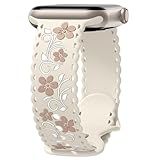 Getino Floral Band Compatible with Apple Watch Bands For Women 40mm 42mm 41mm 38mm 44mm 45mm 46mm 49mm, Cute Engraved Flower Soft Comfortable Silicone Strap for iWatch Series 11 10 9 8 7 6 5 4 3-1 SE