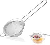 3.35 Inch Silver Fine Mesh Strainer, Stainless Steel Metal Handheld Small Mini Sieve Strainer, Kitchen Food Strainer with Handle for Cocktail, Tea, Coffee and Juice