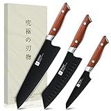 TIVOLI Chef Knife Set, Professional 3PC Santoku Knives Set, High Carbon Steel Ultra Sharp Deep Cooking Knife Set with Ergonomic Wood Handle for Meat Vegetable Fruit, Dad Mom Gift