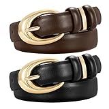 TRIWORKS 2 Pack Women Leather Belt for Jeans Pants Fashion Ladies Skinny Faux Leather Belt with Gold Buckle