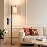 SIBRILLE Floor Lamp with Linen Shade, Dimmable Tall Standing Lamp with Remote Control & 3 Color Temperatures, Modern Floor Lamps for Living Room Bedroom Office Corner, 9W LED Bulb Included