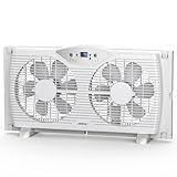 shinic Twin Window Fan with Reversible Airflow, Thermostat Controlled, 3 Speeds & 3 Functions(Exhaust, Intake & Circulate), 23.8" - 37" Expandable Width for Home Kitchen Use