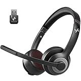 Wireless Headset with AI Noise Cancelling Microphone Bluetooth Headset - Bluetooth V5.2 Headphones with USB Dongle & Mic Mute for Computer/Laptop/PC/iPhone/Android/Cell Phones (Bluetooth+USB Dongle)