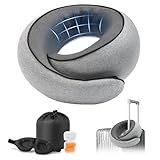 Purroch Travel Neck Pillow with 100% Pure Memory Foam, G-Shape, Includes Eye Mask & Ear Plugs, Ergonomic Design for Airplane, Car & Office, etc, Beige Gray