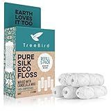 TreeBird Pure Silk Eco Floss Refills | Pack of 5 x 33yd Silk Dental Floss Spools | Waxed with Candelilla Wax | Mint