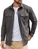 COOFANDY Mens Shirt Jacket Long Sleeve Overshirt Casual Button Down Shacket with Pockets Dark Grey