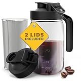 Cold Brew Coffee Maker with Heavy Duty Glass Body & 2 Lids - Iced Tea Machines with Stainless Steel Filter - Iced Coffee Maker - Cold Brew Mason Jar Pitcher with Flip Cap Lid (32 oz / 1 quart, Black)