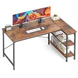 DUMOS 47" L Shaped Computer Desk, Corner Desks with Storage Shelves, Brown