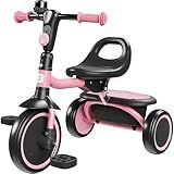 besrey Toddler Tricycle with Bell, Kids Tricycle Age 18 Months to 5 Years, Kids Trike, Toddler Bike for 2-4 Year Olds, Baby Bike, Gifts & Toys for Boys & Girls, Pink