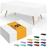 Smiry Disposable Table Cloth - 6 Pack, 54 x 108 Inch Waterproof Rectangle Tablecloths for Parties, Decorative Plastic Table Cover, Leakproof & Sturdy, White