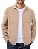 COOFANDY Mens Flannel Shacket Long Sleeve Button Up Shirt Jacket Casual Overshirt Khaki