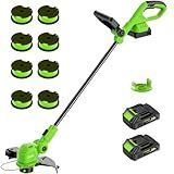 SUNCHERS 12-inch 20V Cordless String Trimmer with Charger, 2 X 2.0Ah Battery Powered Grass Mover with Auto Line Feed, 2 in 1 Lawn Edger with 8 Pcs Grass Cutter Spool Line and 2 Spool Cap, Green