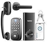 Smart Door Lock with Handle, Keyless Entry Door Lock Deadbolt Handle Set, Built-in WiFi Deadbolt Smart Lock for Front, Fingerprint, Keypad Code, App Control, Voice Control