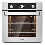 ThermoMate 24" Electric Wall Oven, ETL Certified, 2.8 Cu.ft. Electric Wall Oven with Anti-Mistouch Knobs, Built-in Ovens with 5 Cooking Functions, Stainless Steel