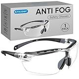TICONN Anti-Fog Safety Glasses for Men and Women, ANSI Z87.1 Scratch Proof Eye Goggles with Adjustable Arms and UV Protection (Clear, 1PK)