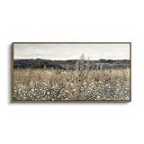 InSimSea Extra Large Framed Vintage Wall Art, Living Room Country Farmhouse Decor, Flower Meadow Landscape Paintings, Canvas Prints, Retro Scenery Long Pictures for Bedroom Above of Bed,20x40inch