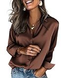 Zeagoo Satin Blouses for Women Silk Button Down Shirts Long Sleeve Business Casual Tops Brown