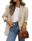 PRETTYGARDEN 2025 Blazers for Women Business Casual Long Sleeve Lapel Open Front Suit Jacket Work Blazer with Pockets (Beige Apricot,Large)