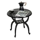 JARDIN DE CENTENNIAL Cast Aluminum Side/End Table, Anti-Rust Coffee Bistro Table for Outdoor, Patio, Indoor, Garden, Porch, Balcony (Round Black)