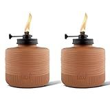 TIKI Amber Horizon Glass Table Torches 2-Pack, 6.5" – Orange Outdoor Tiki Tabletop Torches for Patio & Backyard | Adjustable Flame Height | Weather-Resistant | Includes Long-Lasting Wick & Snuffer