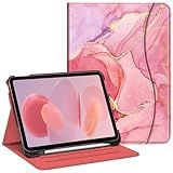 Fintie Case for iPad (A16) 11th Generation 11 Inch (2025), iPad 10th Generation 10.9 Inch (2022), Multi-Angle Viewing Protective Stand Cover with Pencil Holder & Pocket, Marble Pink