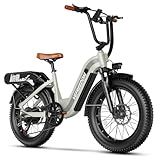Ihahvc 1500W Peak Motor Electric Bike for Adults Up to 80 Miles 30MPH Ebike 20" x 4 Fat Tire 48V 20Ah Removable Battery Mountain E Bike Commuter Full Suspension Bicycles for Men Women Beige