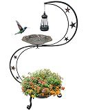 OUISJYER Solar Bird Bath with Flower Planter, S Standing Garden Decor
