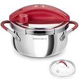 KOCH SYSTEME CS Small Pressure Cooker Stainless Steel 3.2 Quart, Olla de Presion, 18/10 Stainless Steel Pressure Cooker with Glass Lid, One-Hand Locking, Stovetop Pressure Cooker, Induction Compatible