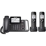 Panasonic 2-Line Corded Phone/Cordless Phone System with 2 Handsets - Answering Machine, Link2Cell, 3-Way Conference, Call Block, Long Range DECT 6.0, Bluetooth - KX-TG9582B (Black)