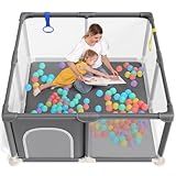 Baby Playpen 47x47 Inch in Small Play Pen Playards, Playpen for Babies and Toddlers, Baby Play Yard Safety Gate Fence for Indoor & Outdoor Kids Activity Center Play Area, Anti-Fall, Grey