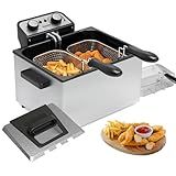 1800W 5 Liters/21 Cups Large Electric Deep Fryer with 3 Frying Baskets, Adjustable Temperature,View Window Lid,Countertop Stainless Steel Body Deep Fryer Pot,Perfect for Kitchen, Fry Fish for Home Use
