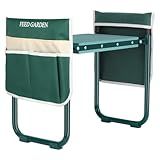 FEED GARDEN Garden Kneeler and Seat, Upgraded Foldable Gardening Stool with 10.23" Wide Kneeling Pad, Heavy Duty Gardening Bench Chair with 2 Tool Pouches, Gardening Gifts for Seniors Mom Women Men
