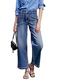 Sidefeel Women's Wide Leg Jeans High Waisted Straight Leg Ankle Jeans Stretchy Trendy Loose Zimbaplatinum Denim Pants Blue Size 10