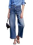 Sidefeel Women's Wide Leg High Waisted Stretchy Ankle Jeans, Blue, Size 10