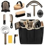 Abbylike 12 Piece Horse Grooming Kit with Organizer Tote Bag Brush Sets for Derby Day Show Horses Professional Tools for Care & Massage