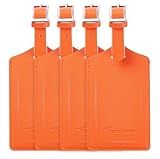 Travelambo 4 Pack Leather Luggage Tags for Suitcases Travel Labels Orange