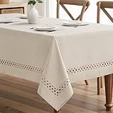 MIULEE Beige Rectangle Linen Polyester Tablecloth with Decorative Cutouts Spring Waterproof Stain Resistant & Shrink-Proof Table Cloth 52x70 inch Farmhouse Style for Dining Wedding and Outdoor