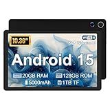 Gleeso Tablet, Android 15 Tablet, Tablet 10 Inch with 20GB RAM 128GB ROM 1TB TF Expansion, 8 Core, 1280 * 800 HD Display, 5000mAh Battery, Dual Camera, Black