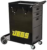 JEGS Welding Cart with Drawers and Welding Tank Platform - Fits Most MIG, TIG, ARC Welding Machines, Plasma Cutter - Steel Constructed and Black Powder Coat Finished Welding Table with Locking Wheels